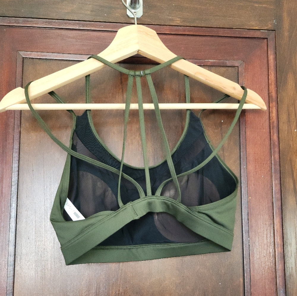 Victoria’s Secret Sport Bra M | Strappy Olive Green Mesh| Athleisure • Gym Core - Picture 3 of 6